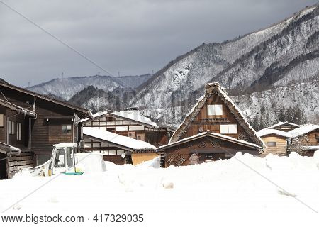 Shirakawa, Japan - Feb 1,2017 : Old Japanese Gassho Farmhouse At Shirakawa Go Village In Shirakawa, 