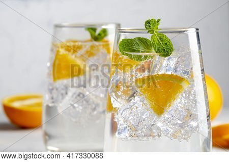 Hard Seltzer Cocktail With Orange, Mint A