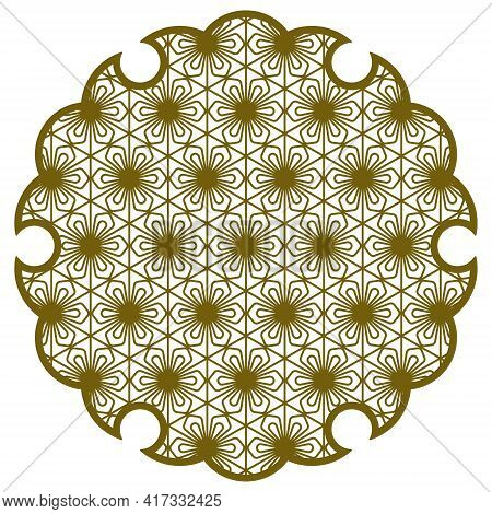 Yukiwa Flower With Pattern In Japanese Style Of Kumiko Zaiku. Design Element For Laser Cutting And P