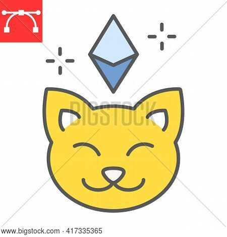 Crypto Kitty Color Line Icon, Unique Token And Pet, Cat With Ethereum Vector Icon, Vector Graphics, 