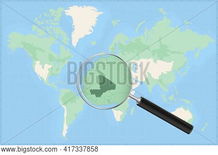 Map Of The World With A Magnifying Glass On A Map Of Mali Detailed Map Of Mali And Neighboring Count