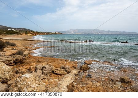 Soros Beach On Antiparos Island. A Wonderful Beach With Azure Waters. Cyclades, Greece