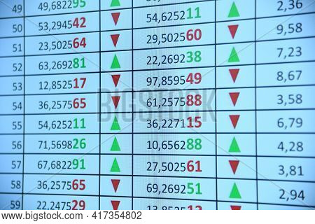 Business Stock Exchange And Index On Screen. Financial Stock Narket And Big Data Concept.
