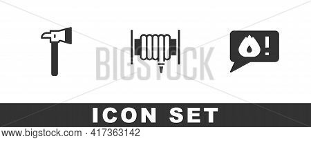 Set Firefighter Axe, Hose Reel And Telephone Call 911 Icon. Vector
