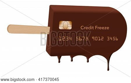 A Chocolate Ice Cream Bar On A Stick Is Decorated To Look Like A Credit Card In This 3-d Illustratio
