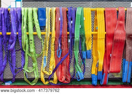 Various Multi Color Such As Red Green Yellow Blue Purple Violet Gray Brown Of Flat Webbing Sling Or 