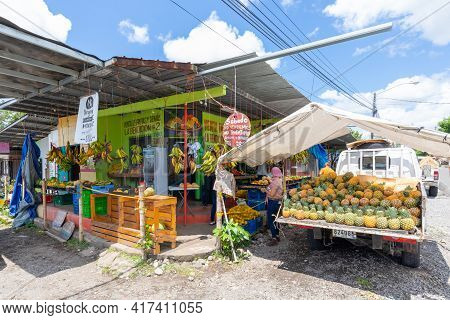 Panama, Bugaba Town April 18, Tropical Fruit Shop With Outdoor Display. Shoot On April 18, 2021