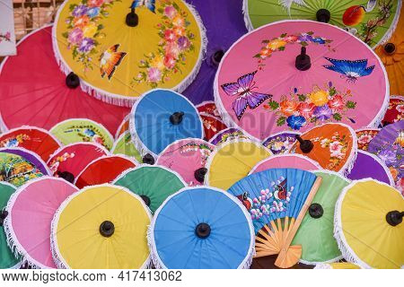 Colorful Handmade Umbrella At Borsang Village, Chiang Mai Province,thailand.