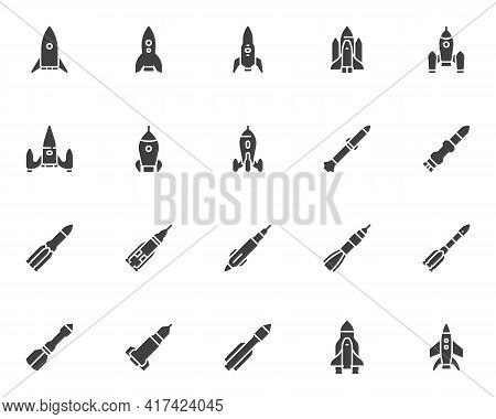 Spaceship Rocket Vector Icons Set, Modern Solid Symbol Collection, Filled Style Pictogram Pack. Sign