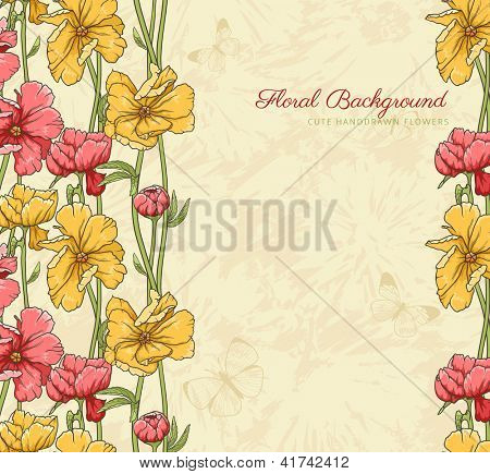 Loral baggrund med hånden tegnede blomster
