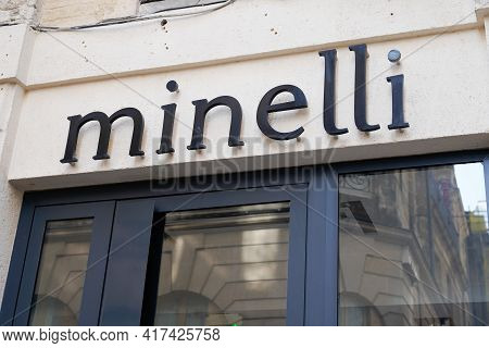 Bordeaux , Aquitaine France - 04 15 2021 : Minelli Sign Shop Logo And Brand Text In Front Of Store C