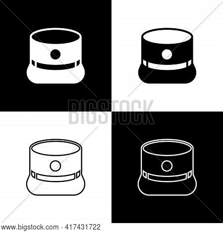 Set Kepi Icon Isolated On Black And White Background. Cap Army Uniform Headgear. Historic General Ha