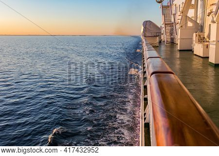 Ferry To Sweden Via The Poti On The Island Of Gotland In The Baltic Sea. Sunset.