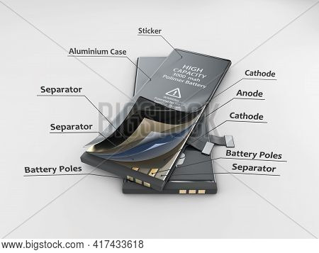 3d Illustration Of Li-ion Cell Battery Structure, Clipping Path Included