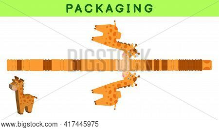 Party Favor Box Die Cut Giraffe Design For Sweets, Candies, Small Presents, Bakery. Package Template