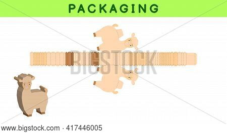 Party Favor Box Die Cut Alpaca Design For Sweets, Candies, Small Presents, Bakery. Package Template,