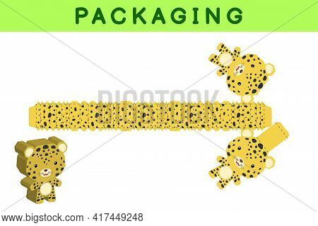 Party Favor Box Die Cut Leopard Design For Sweets, Candies, Small Presents, Bakery. Package Template