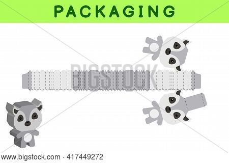 Party Favor Box Die Cut Lemur Design For Sweets, Candies, Small Presents, Bakery. Package Template, 