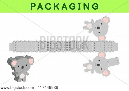 Party Favor Box Die Cut Koala Design For Sweets, Candies, Small Presents, Bakery. Package Template, 