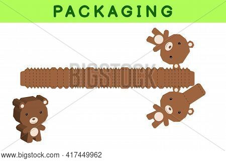 Party Favor Box Die Cut Bear Design For Sweets, Candies, Small Presents, Bakery. Package Template, G