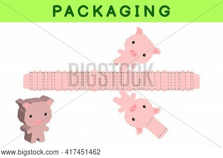 Party Favor Box Die Cut Pig Design For Sweets, Candies, Small Presents, Bakery. Package Template, Gr