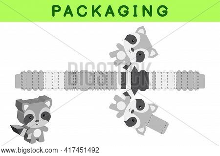 Party Favor Box Die Cut Raccoon Design For Sweets, Candies, Small Presents, Bakery. Package Template