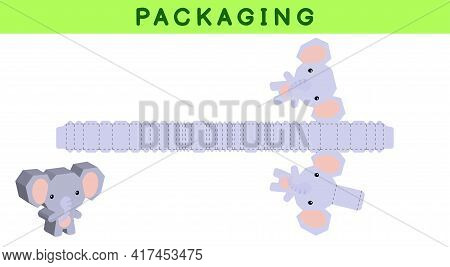 Party Favor Box Die Cut Elephant Design For Sweets, Candies, Small Presents, Bakery. Package Templat