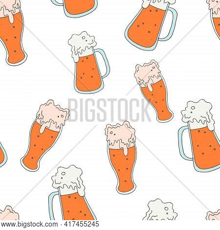 Seamless Pattern. The Background With The Glasses. Foamy Drink. Vector Illustration. Stock Vector. B