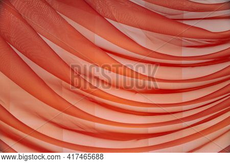Horizontal Folds On Organza Curtains For Background And Design