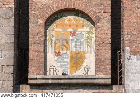 Coat Of Arms Of The Visconti Family In The Sforza Castle. Milan, Italy
