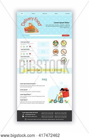 Food Delivery Web Page Design Template, Online Food Odering Concept. Flat Design Vector Illustration