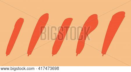 Five 3d Pens, Isolated Silhouettes On Light Yellow Background