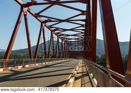 Nasak-khokhaodo Laos-netherlands Friendship Bridge. Iron Bridge Over The Mekong River. Laos