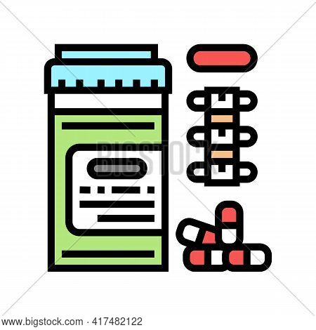 Pain Reliever Pills Scoliosis Color Icon Vector. Pain Reliever Pills Scoliosis Sign. Isolated Symbol