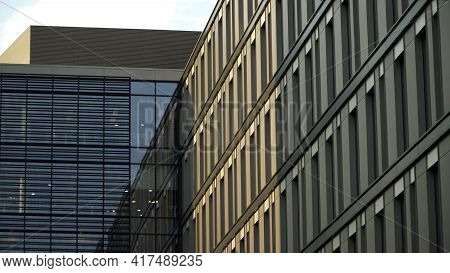 An Office Building Facade In Domaniewska Street Warsaw, Poland. The Shot Is Taken During The Daytime