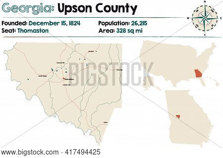 Large And Detailed Map Of Upson County In Georgia, Usa.
