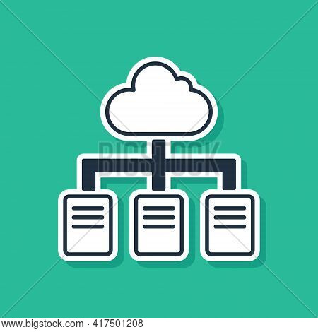 Blue Online Working Icon Isolated On Green Background. Freelancer Man Working On Laptop At His House