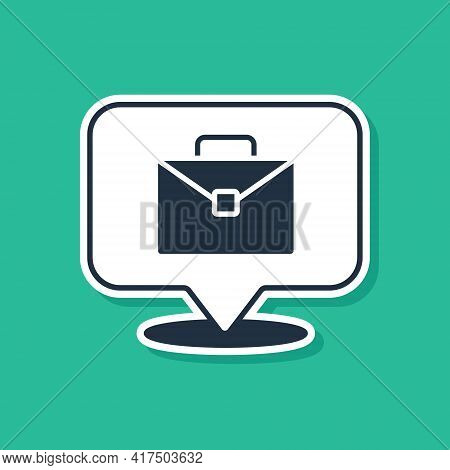 Blue Online Working Icon Isolated On Green Background. Freelancer Man Working On Laptop At His House