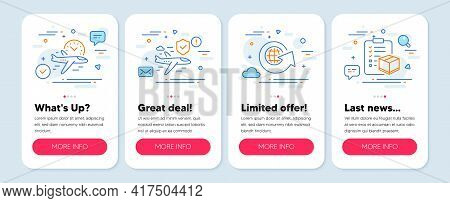 Set Of Transportation Icons, Such As Flight Time, World Globe, Flight Insurance Symbols. Mobile App 
