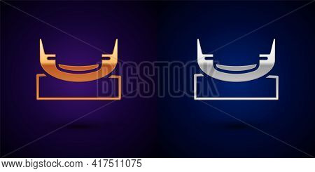 Gold And Silver Boat Swing Icon Isolated On Black Background. Childrens Entertainment Playground. At