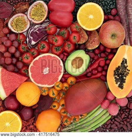 Health food high in lycopene and anthocyanins for a healthy heart with super foods also high in antioxidants,  vitamins, minerals, omega 3 and dietary fibre. With fruit, legume and vegetables.  