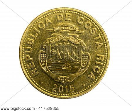 Costa Rica Fifty Colones Coin On A White Isolated Background