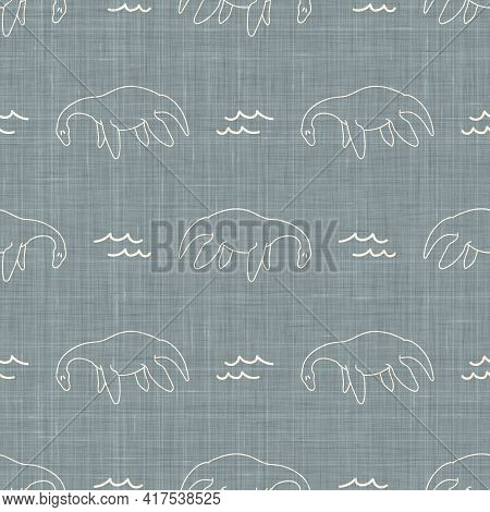 Seamless Background Plesiosaurus Dinosaur Gender Neutral Baby Pattern. Simple Whimsical Minimal Eart