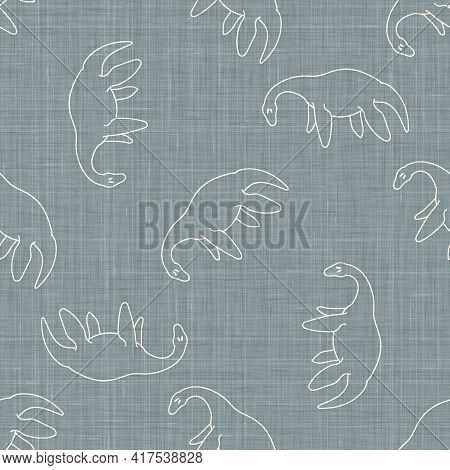 Seamless Background Plesiosaurus Dinosaur Gender Neutral Baby Pattern. Simple Whimsical Minimal Eart