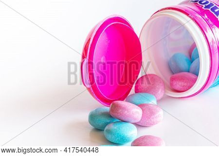 Rio De Janeiro, Brazil - April 19, 2021: Mentos Chewing Gum Without Sugar