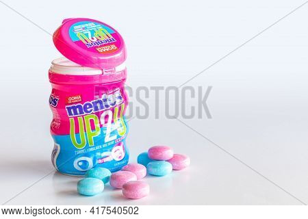 Rio De Janeiro, Brazil - April 19, 2021: Mentos Chewing Gum Without Sugar