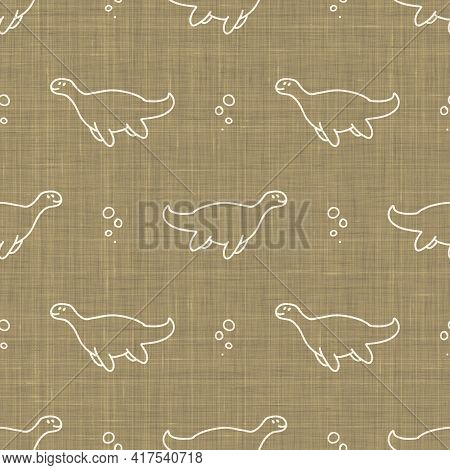 Seamless Background Plesiosaurus Dinosaur Gender Neutral Baby Pattern. Simple Whimsical Minimal Eart