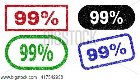 99 Percent Grunge Seal Stamps. Flat Vector Grunge Seal Stamps With 99 Percent Message Inside Differe