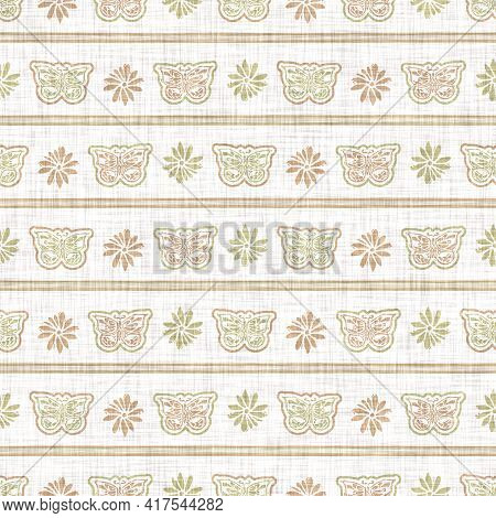 Seamless Linen Butterfly Blockprint Pattern Background. Calm Pale Tonal Pastel Color Wallpaper. Simp