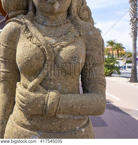 Cagnes-sur-mer, France - 25.03.2021: Statue Of Goddess In The Street. High Quality Photo